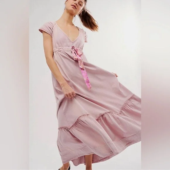 Free People | Dresses | Free People Roucha Denim Maxi Dress With Pockets In  Pale Mauve Size Medium | Poshmark